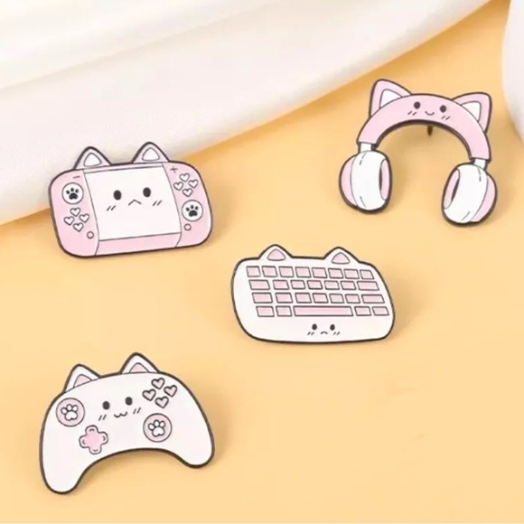 Cat Ears Gamer Girl Enamel Pin SET OF 4! Kitty Kawaii Pink Tech Neko Sim - Picture 1 of 1